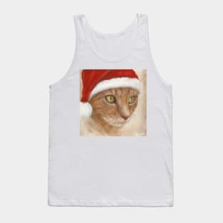 Painting of a Ginger Cat with Christmas Hat Tank Top